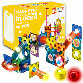 Magnetické bloky, farebné KONŠTRUKČNÉ PANELY, ŽIARENÁ GUĽOVÁ DRÁHA, 96 ks.